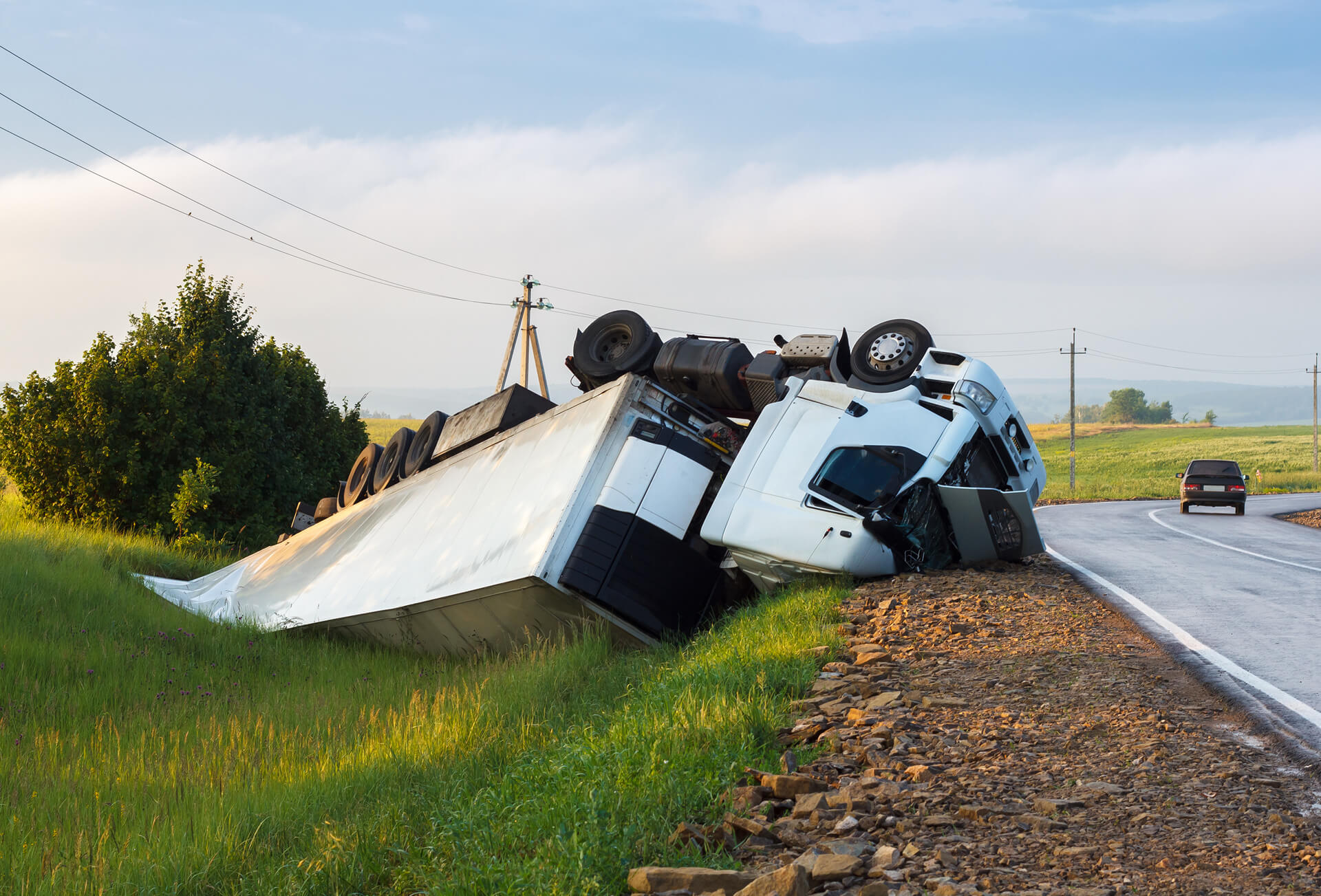 Truck Accident Fall Over Road Vehicle